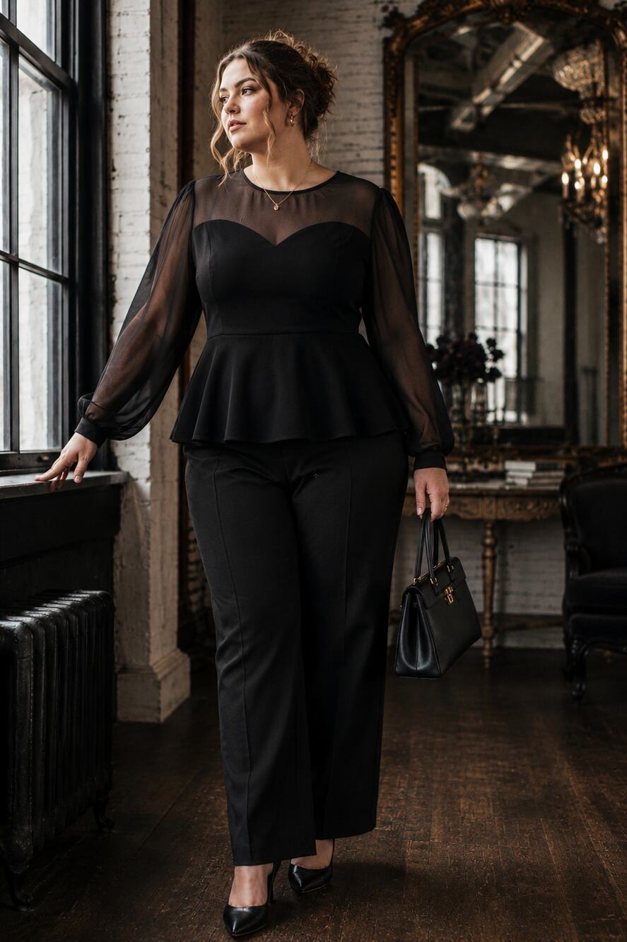 Torrid Black Sheer Peplum Top 2 XXL Whimsigoth Romantic Mesh